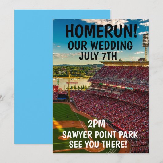 WEDINGINVITATIES CINCINNATI BASEBALL KAART (Voorkant / Achterkant)
