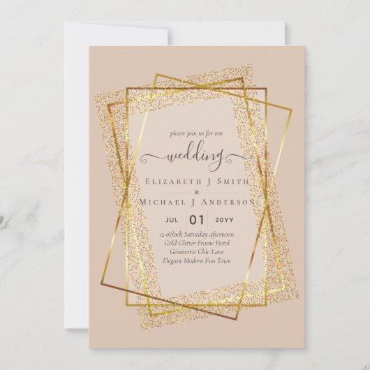 WEDINGINVITATIES Gold Glitter Geometric Kaart (Voorkant)