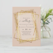 WEDINGINVITATIES Gold Glitter Geometric Kaart (Staand voorkant)