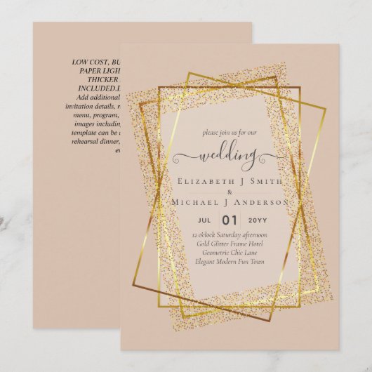 WEDINGINVITATIES Gold Glitter Geometric Kaart (Voorkant / Achterkant)