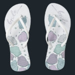 WEDINGSCHOENEN | Modern Seashells Dusty Blue Lila Teenslippers<br><div class="desc">Een leuk stoffig blauw en pruim lila zeeschelp ontwerp. Handgeschreven kalligrafie die zegt bruid - perfect voor de bruid om op het strand voor haar strand huwelijksceremonie draag. Ontwerp gemaakt voor TheBarefootBride™ door © WhimsicalArtwork™. Dit maakt deel uit van een bruiloft briefpapier suite collectie met bijpassende bruiloft accessoires ook baby...</div>