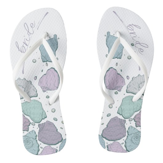 WEDINGSCHOENEN | Modern Seashells Dusty Blue Lila Teenslippers (Voetbed)