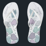 WEDINGSCHOENEN | Modern Seashells Dusty Blue Lila Teenslippers<br><div class="desc">Funky stoffig blauw en lila zeeschelp ontwerp. Handgeschreven kalligrafie die zegt bruidegom - perfect voor de bruidegom te draag op het strand voor zijn strand bruiloft ceremonie. Ontwerp gemaakt voor TheBarefootBride™ door © WhimsicalArtwork™. Dit maakt deel uit van een bruiloft briefpapier suite collectie met bijpassende bruiloft accessoires ook baby shower...</div>
