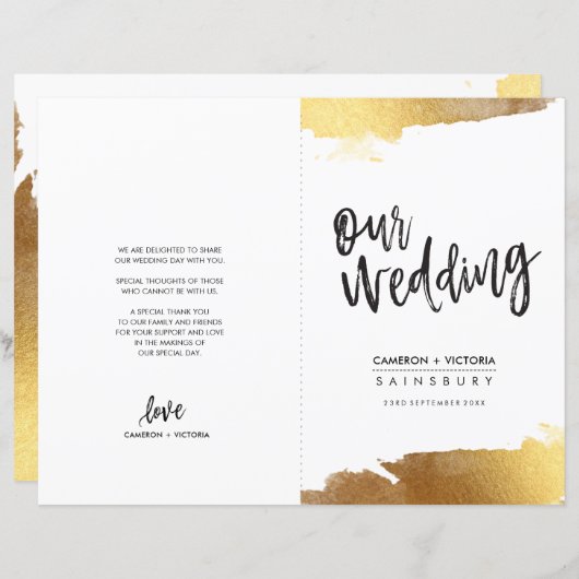 WEDINGSPROGRAMMA, luxetransport, gelaagd goud (Voorkant / Achterkant)