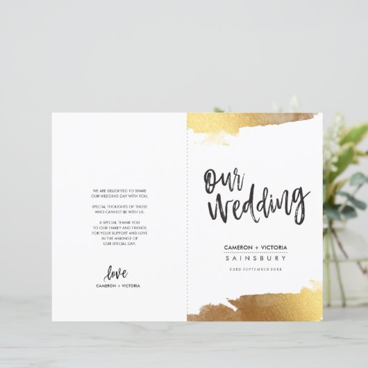 WEDINGSPROGRAMMA, luxetransport, gelaagd goud (Staand voorkant)