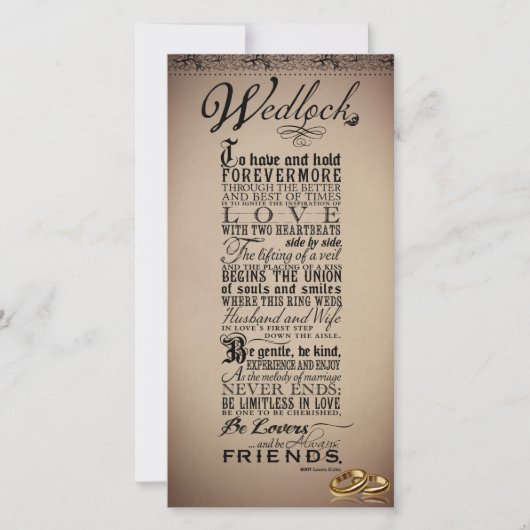 Wedlock-huwelijk huwelijk Oorspronkelijk gedicht (Voorkant)