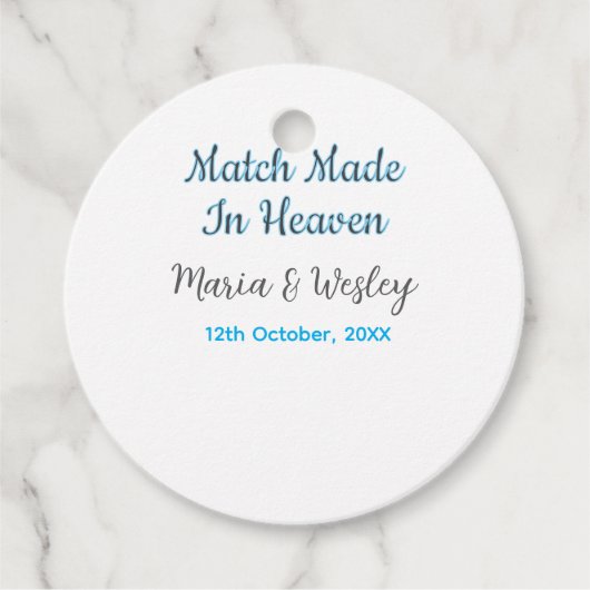 Wedstrijd gemaakt in de hemel blauw zwart paar naa bedankjes labels (Voorkant)