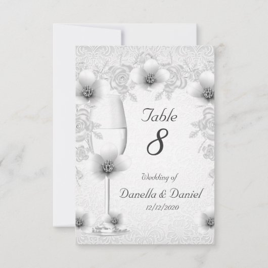 Wedstrijktabel nummer Blossom White Silver Rozen Kaart (Achterkant)