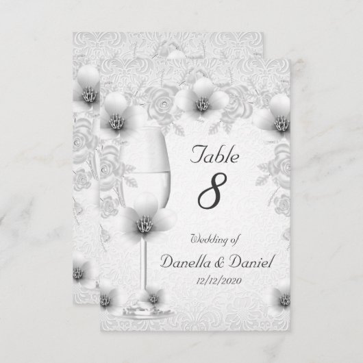 Wedstrijktabel nummer Blossom White Silver Rozen Kaart (Voorkant / Achterkant)