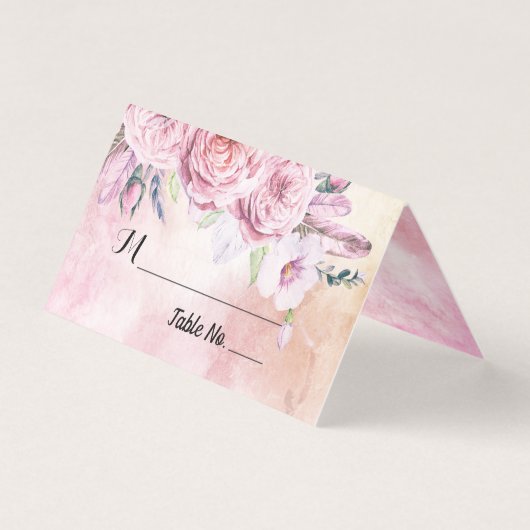 Wedstrijktabel nummer Escort Boho Floral & Feather Kaart (Voorkant)