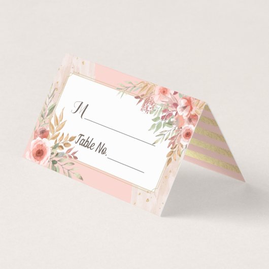 Wedstrijktabel nummer Escort Elegant roze bloemen Kaart (Voorkant)