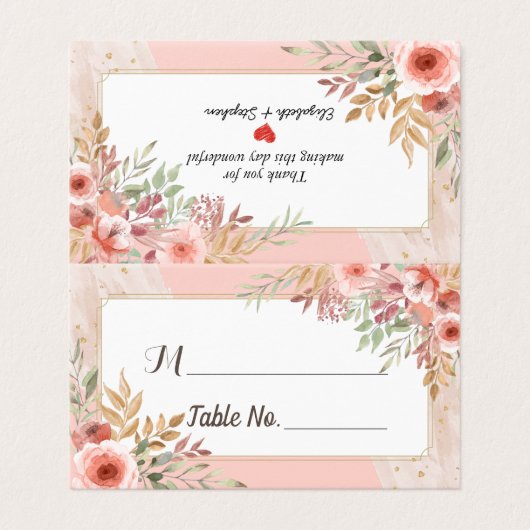 Wedstrijktabel nummer Escort Elegant roze bloemen Kaart (Buitenkant ongevouwen)