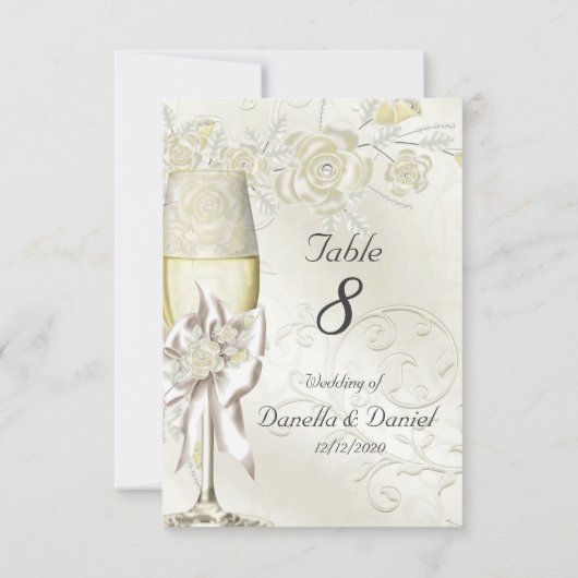 Wedstrijktafel Gold Cream Pearl Floral Rozen Kaart (Achterkant)