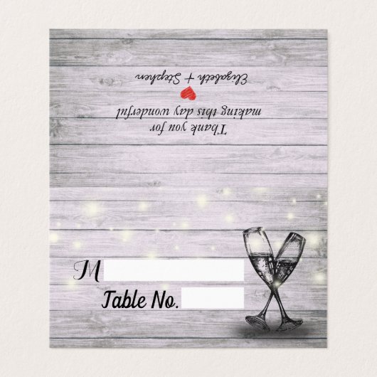 Wedstrijktafel met nummer Escort Champagne Glasses Kaart (Buitenkant ongevouwen)