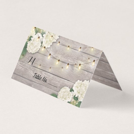 Wedstrijktafel-nummer Escort Hydrangea Rustic Wood Kaart (Voorkant)
