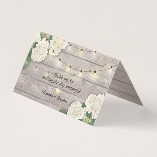 Wedstrijktafel-nummer Escort Hydrangea Rustic Wood Kaart (Achterkant)