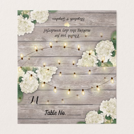 Wedstrijktafel-nummer Escort Hydrangea Rustic Wood Kaart (Buitenkant ongevouwen)