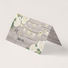 Wedstrijktafel-nummer Escort Hydrangea Rustic Wood Kaart