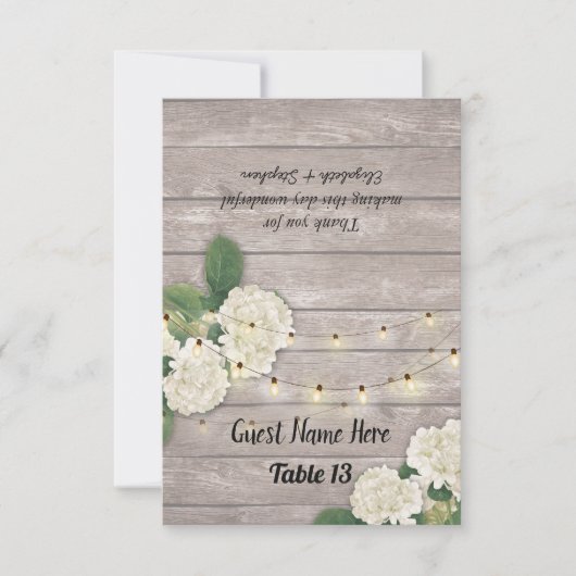 Wedstrijktafel-nummer Escort Hydrangea Rustic Wood Kaart (Voorkant)
