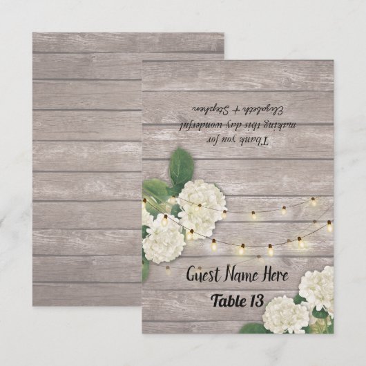 Wedstrijktafel-nummer Escort Hydrangea Rustic Wood Kaart (Voorkant / Achterkant)