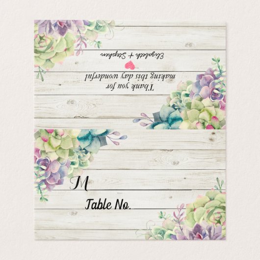 Wedstrijktafel-nummer Escort Succulents Rustic Woo Kaart (Buitenkant ongevouwen)