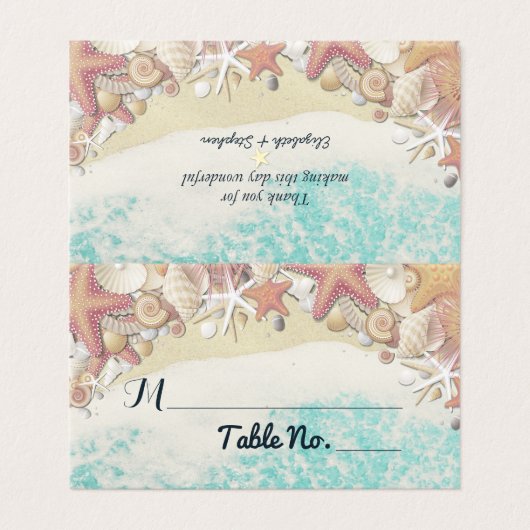 Wedstrijktafel nummer Escort Summer Beach Starfish Kaart (Buitenkant ongevouwen)