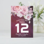 Wedstrijktafel-nummer Floral Feathers Paarse lampj Kaart (Staand voorkant)