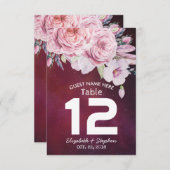 Wedstrijktafel-nummer Floral Feathers Paarse lampj Kaart (Voorkant / Achterkant)