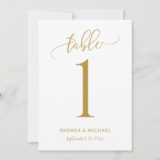 Wedstrijktafel-nummer Fun Gold Calligraphy Kaart (Voorkant)