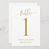 Wedstrijktafel-nummer Fun Gold Calligraphy Kaart (Voorkant / Achterkant)