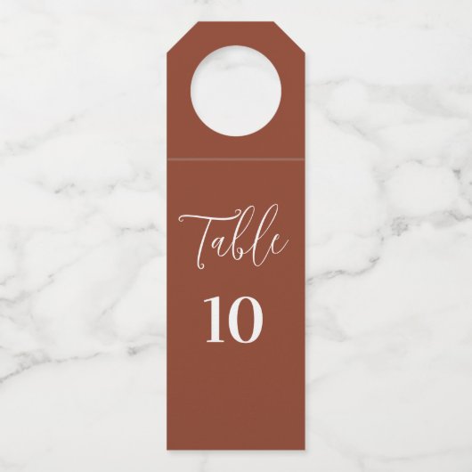 Wedstrijktafel nummer Terracotta Brown Flessenhanger (Voorkant)