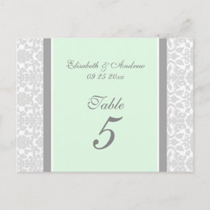 Wedstrijktafel-nummerkaarten Mint Grey Damask Briefkaart