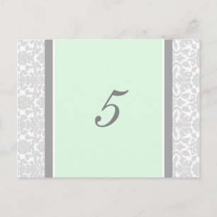 Wedstrijktafel-nummerkaarten Mint Grey Damask Briefkaart