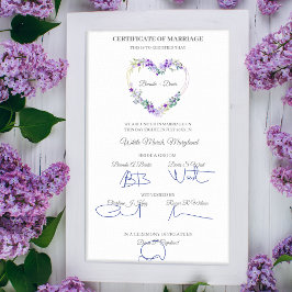 Weduwcertificaat Paarse Waterverf Floral Heart Poster