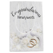 Weduwen en ringen op wit hout medium cadeauzakje (Voorkant)