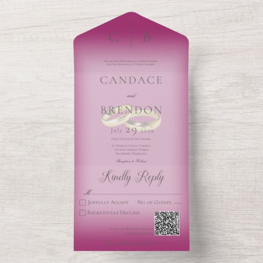 Weduwen Moderne Fuchsia roze QR-code All In One Uitnodiging (Binnen)