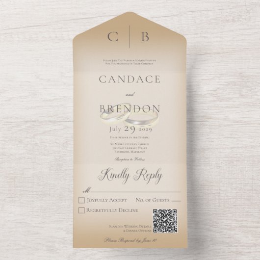 Weduwen Moderne Tan QR-code All In One Uitnodiging (Binnen)