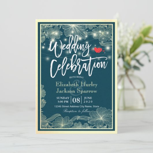 Weduwengevel Blauwe goudlampjes Kaart (Staand voorkant)