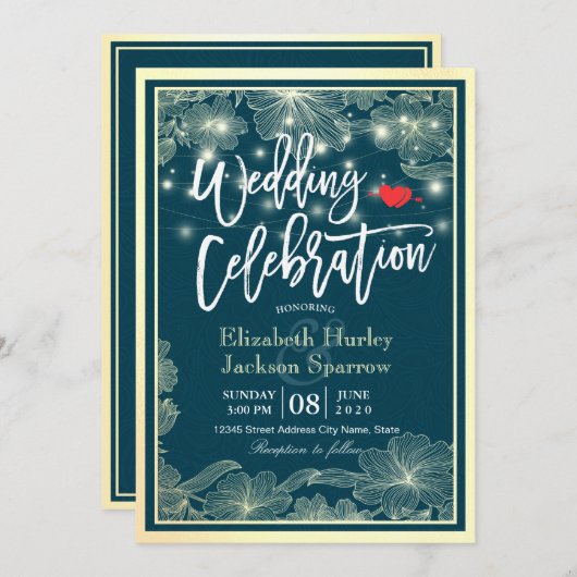 Weduwengevel Blauwe goudlampjes Kaart (Voorkant / Achterkant)