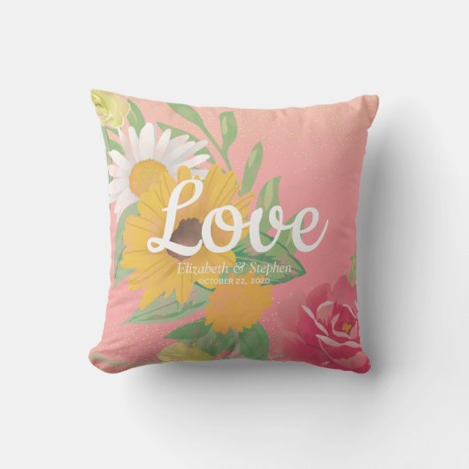 Weduwenlade Chic Roos Flowers Pink Gold Glitter Kussen (Voorkant)