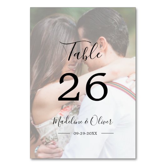 Weduwfoto Elegant modern Script Table Number Kaart (Achterkant)