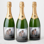 Weduwfoto Roos Gold Glitter Dark Sparkling Wijnetiket (Flessen)