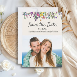 Weduwfoto Waterverf Wildbloemen Cream White Save The Date