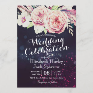 Weduwingshower Boho Floral Feather en Paarse licht Kaart