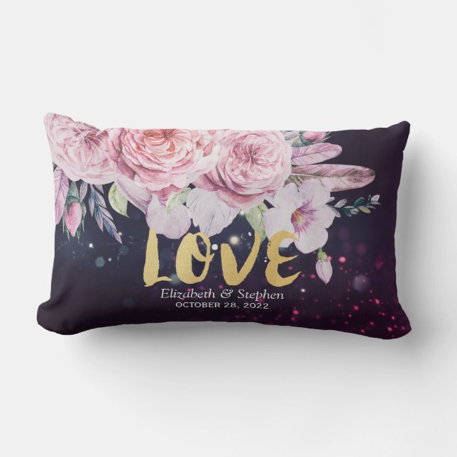 Weduwingshower Boho Floral Feather en Paarse licht Kussen (Voorkant)