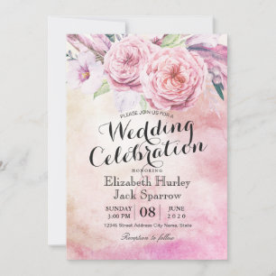 Weduwingshower Chic Waterverf Boho Floral Feather Kaart