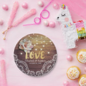 Weduwingshower Floral String Lights Wood Deco Papieren Bordje (Feest)