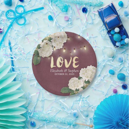 Weduwingshower Hydrangea String Light Burgundy Red Papieren Bordje (Feest)