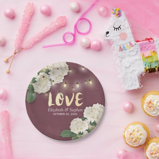 Weduwingshower Hydrangea String Light Burgundy Red Papieren Bordje (Feest)