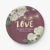 Weduwingshower Hydrangea String Light Burgundy Red Papieren Bordje (Voorkant)